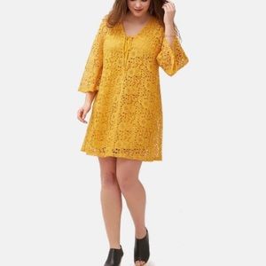 Lane Bryant Marigold Yellow Gold Crochet Lace Up Dress 14/16